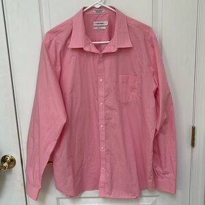 Calvin Klein pink with mini white square pattern button down top